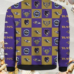 Ravens Checkered Flannel Design Knitted Ugly Christmas Sweater