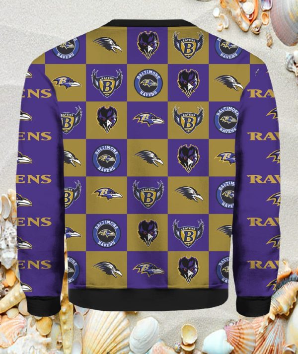 Ravens Checkered Flannel Design Knitted Ugly Christmas Sweater