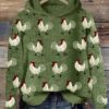 Roosters Embroidery Pattern Cozy Hoodie