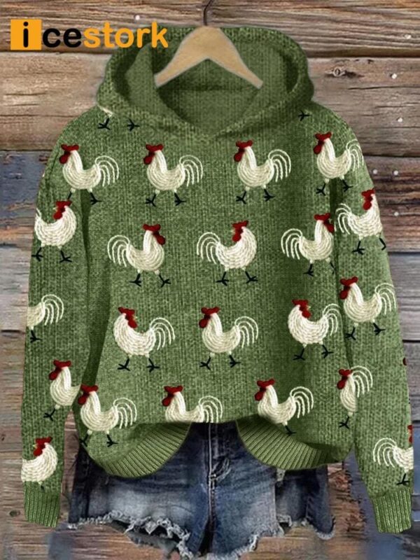 Roosters Embroidery Pattern Cozy Hoodie
