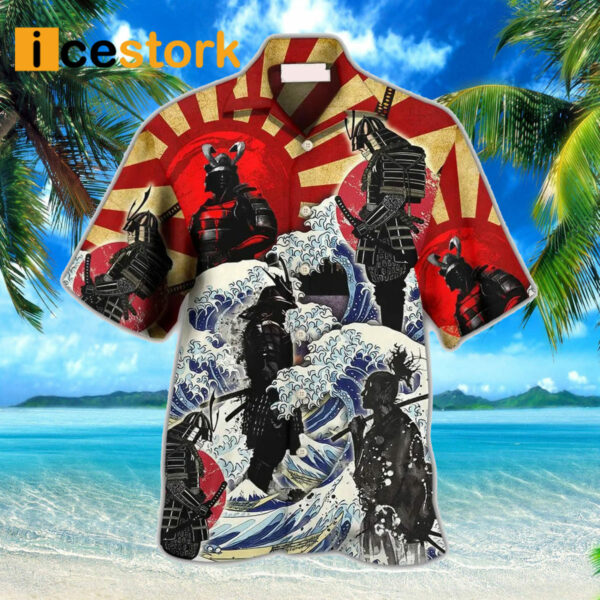 Samurai Red Sun And Wave Art Hawaiian Shirt