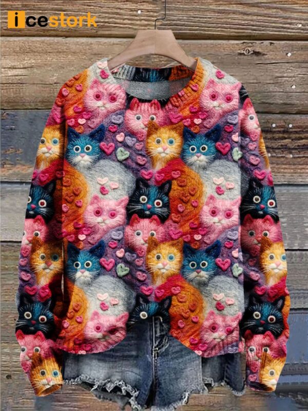 Valentine Gift Love Heart Cat Art Print Sweater