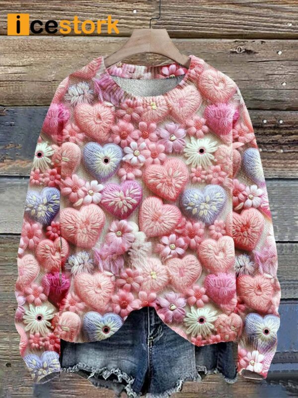 Valentine Pink Hearts Seamless Pattern Print Sweatshirt