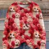 Valentine’s Day Cute Cat Seamless Pattern Print Sweater