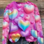 Valentine’s Day Love Hearts Art Print Pattern Casual Sweatshirt