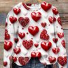 Valentine’s Day Red Glitter Love Hearts Print Casual Sweatshirt