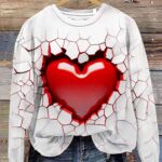 Valentine’s Day Red Glitter Love Hearts Print Sweatshirt