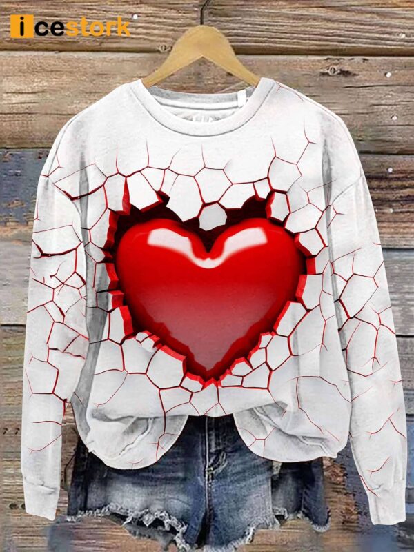 Valentine’s Day Red Glitter Love Hearts Print Sweatshirt