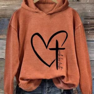 Walk By Faith Print Casual Hoodie