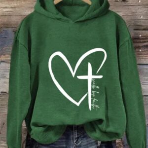 Walk By Faith Print Casual Hoodie