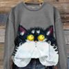 Women’s Cat Art Print Casual Sweatshirt