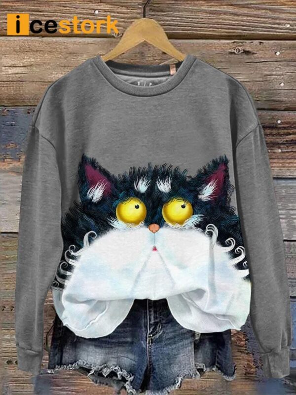 Women’s Cat Art Print Casual Sweatshirt