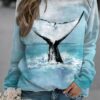 Women’s Cute Whale Tail Print Casual Sweatshirt