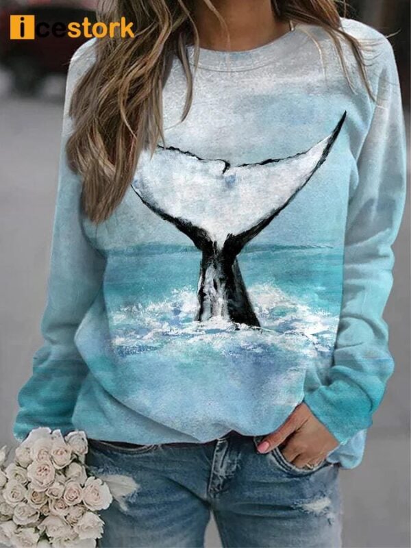 Women’s Cute Whale Tail Print Casual Sweatshirt