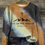 Women’s Faith Can Move Mountains Gradient Tie Dye Print Casual Sweatshirt