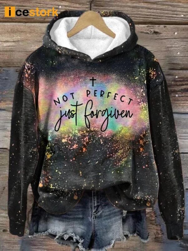 Women’s Not Perfect Just Forgiven Bleach Print Casual Hoodie