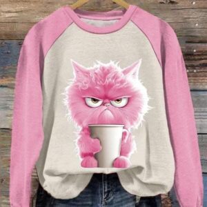 Women's Winter Funny Cute Wonderland Clothing Clipart Cat Coffee Sleeve Raglan Shirt 1