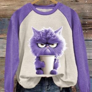 Women's Winter Funny Cute Wonderland Clothing Clipart Cat Coffee Sleeve Raglan Shirt 2