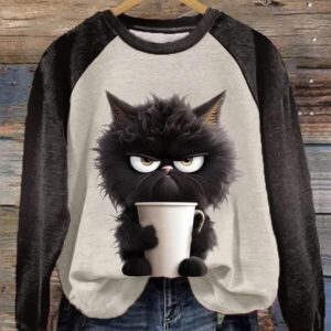 Women's Winter Funny Cute Wonderland Clothing Clipart Cat Coffee Sleeve Raglan Shirt 3