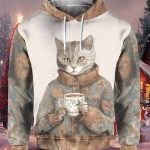 Women’s Winter Funny Cute Wonderland Clothing Floral Cat Hoodie