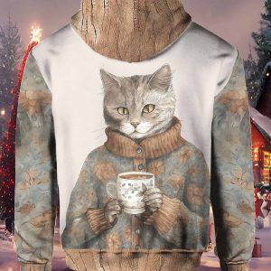 Women's Winter Funny Cute Wonderland Clothing Floral Cat Hoodie