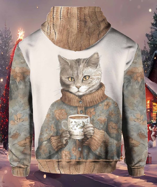 Women’s Winter Funny Cute Wonderland Clothing Floral Cat Hoodie