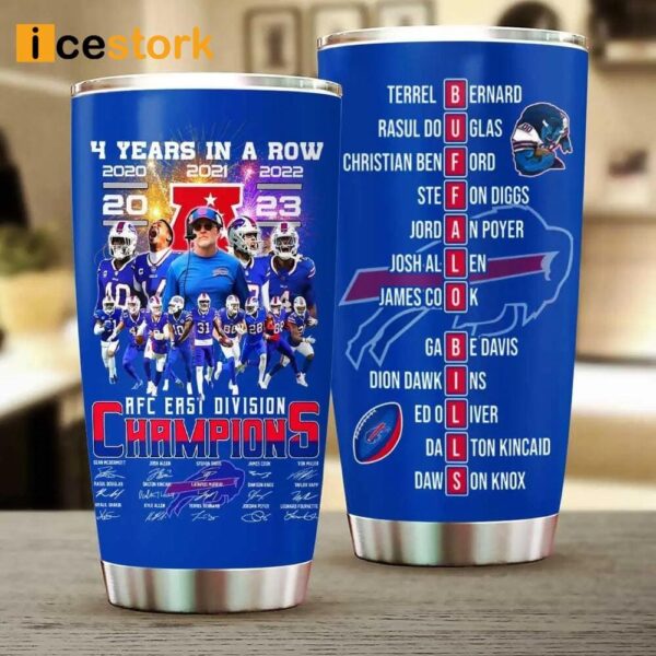 Bills 4 Years In A Row AFC East Division Champions Signature Tumbler
