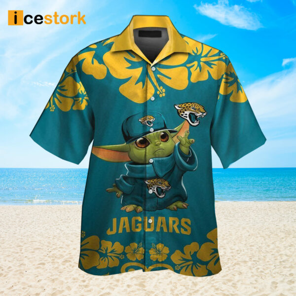 Jaguars Baby Yoda Short Sleeve Button Up Tropical Hawaiian Shirt