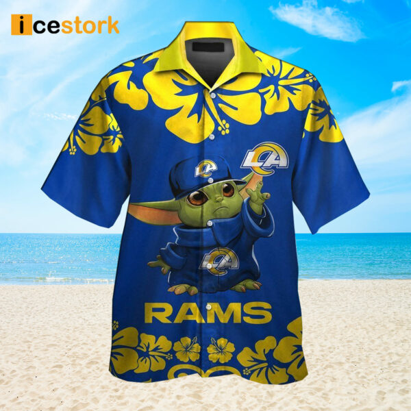 LA Rams Baby Yoda Short Sleeve Button Up Tropical Hawaiian Shirt