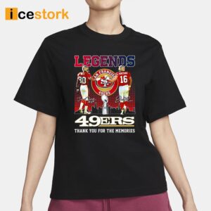 Legends Jerry Rice Joe Montana San Francisco 49ers Thank You For The Memories Shirt