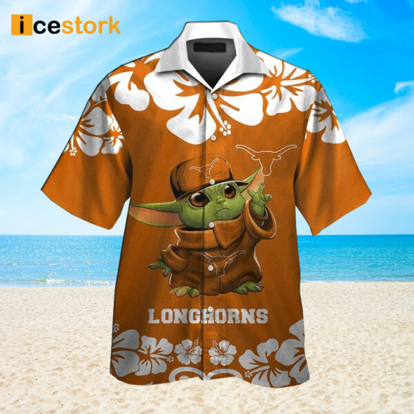 Longhorns Baby Yoda Short Sleeve Button Up Tropical Hawaiian Shirt