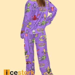 Mardi Gras Beads King Cake Crawfish Pajama Set