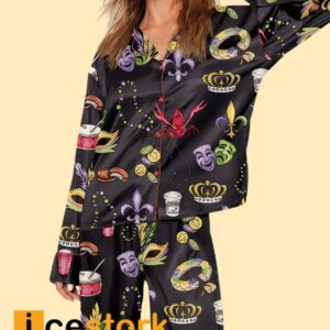 Mardi Gras Beads King Cake Crawfish Pajama Set