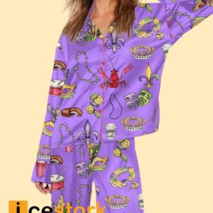 Mardi Gras Beads King Cake Crawfish Pajama Set