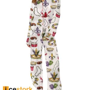 Mardi Gras Beads King Cake Crawfish Pajama Set