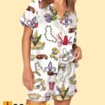 Mardi Gras Beads King Cake Crawfish Short Pajama Set