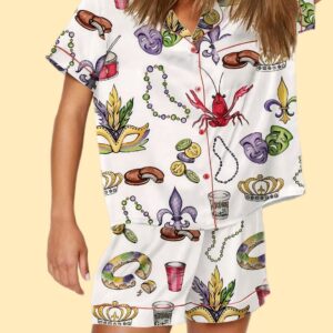 Mardi Gras Beads King Cake Crawfish Short Pajama Set