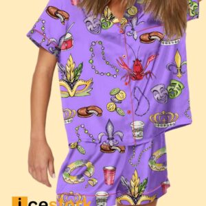 Mardi Gras Beads King Cake Crawfish Short Pajama Set