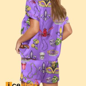 Mardi Gras Beads King Cake Crawfish Short Pajama Set