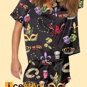 Mardi Gras Beads King Cake Crawfish Short Pajama Set