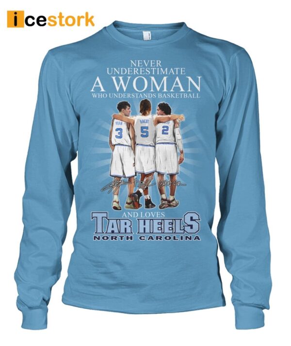 Never Underestimate A Woman Who Understands Basketball And Loves Tar Heels North Carolina Shirt