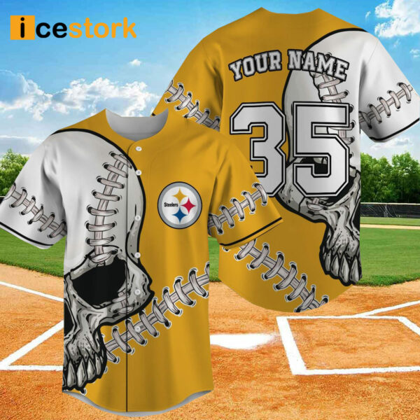 Steelers Skull Custom Name And Number Baseball Jersey