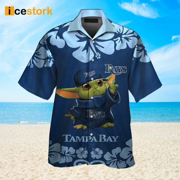 Tampa Bay Rays Baby Yoda Short Sleeve Button Up Tropical Hawaiian Shirt