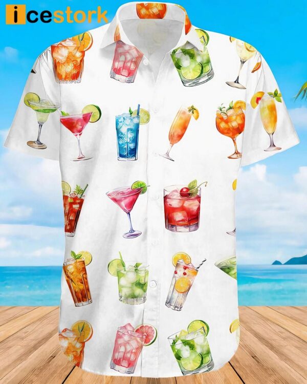 Cocktail Watercolor Print Hawaiian Shirt