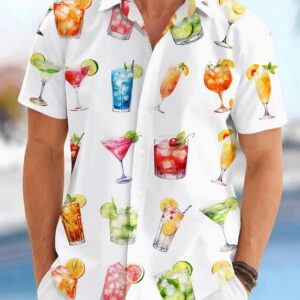 Cocktail Watercolor Print Hawaiian Shirt