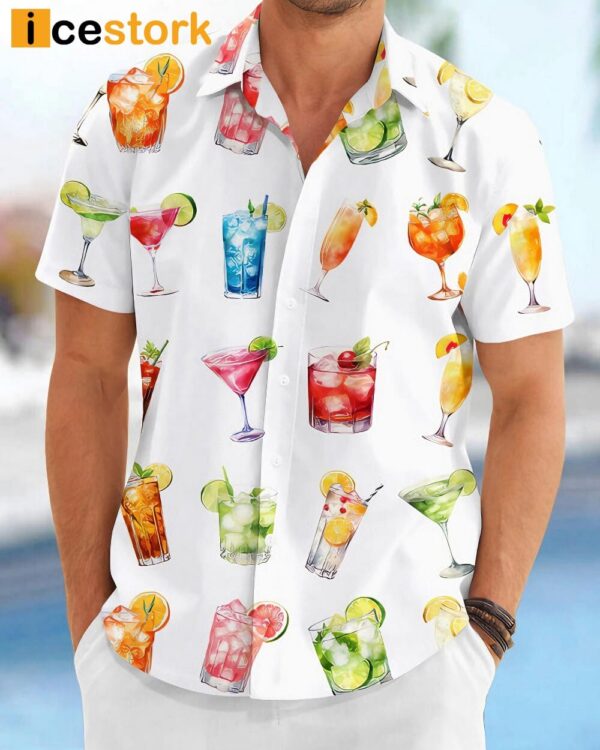 Cocktail Watercolor Print Hawaiian Shirt
