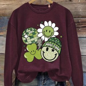 Cute Lucky Vibes Print Casual Sweatshirt