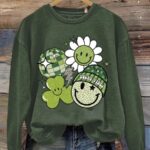 Cute Lucky Vibes Print Casual Sweatshirt