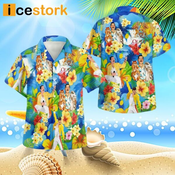 Freddie Mercury Hawaii Cats 3D Button Hawaiian Shirt