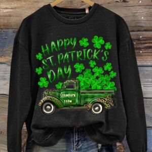 Happy St Patrick's Day Shamrock Farm Truck Print Casual Sweatshirt